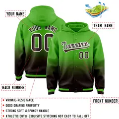 Green Brown Gradient Varsity Letterman Full-Snap Jacket Hoodie 4
