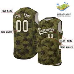 Green Brown-Khaki Camo Sleeveless Baseball Jersey 2