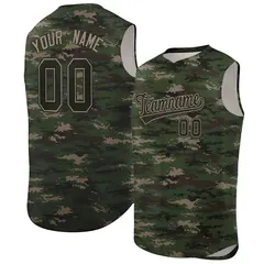 Green Brown-Khaki Camo Sleeveless Baseball Jersey