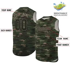 Green Brown-Khaki Camo Sleeveless Baseball Jersey 2