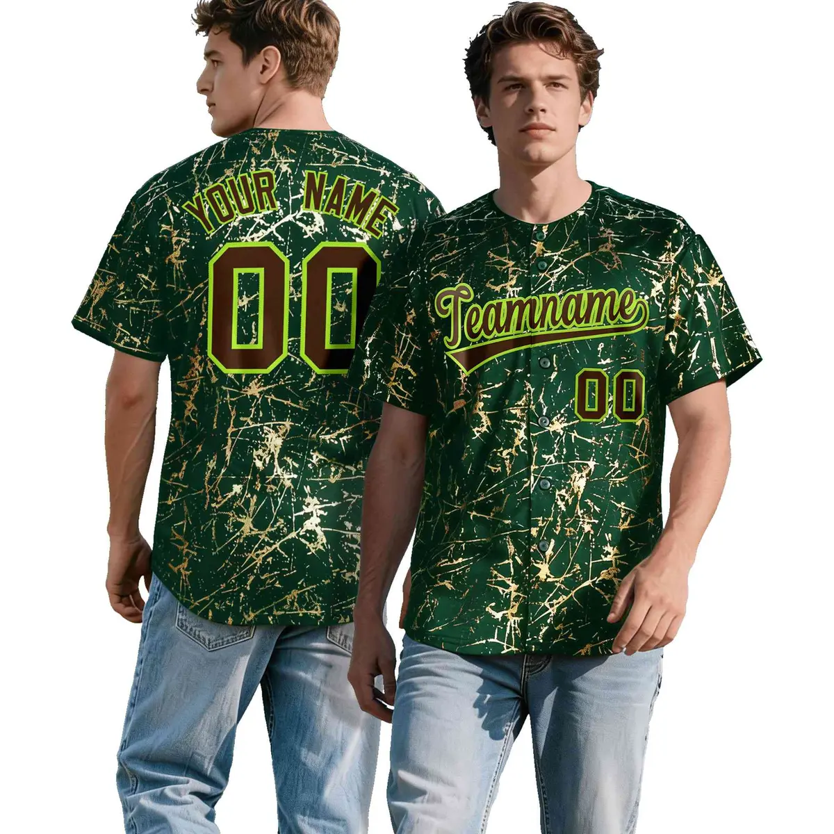 Green Brown Metallic Gold Splatter Baseball Jersey