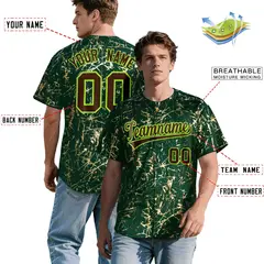 Green Brown Metallic Gold Splatter Baseball Jersey 2