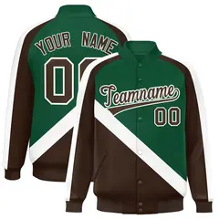 Green Brown Raglan Varsity Full-Snap Letterman Baseball Jacket 1