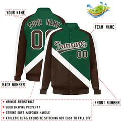 Green Brown Raglan Varsity Full-Snap Letterman Baseball Jacket 2