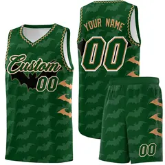 Green Buckskin Brown Bat Pattern Halloween Basketball Jersey 1