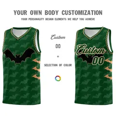 Green Buckskin Brown Bat Pattern Halloween Basketball Jersey 3