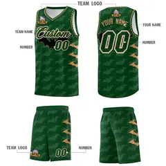 Green Buckskin Brown Bat Pattern Halloween Basketball Jersey 5
