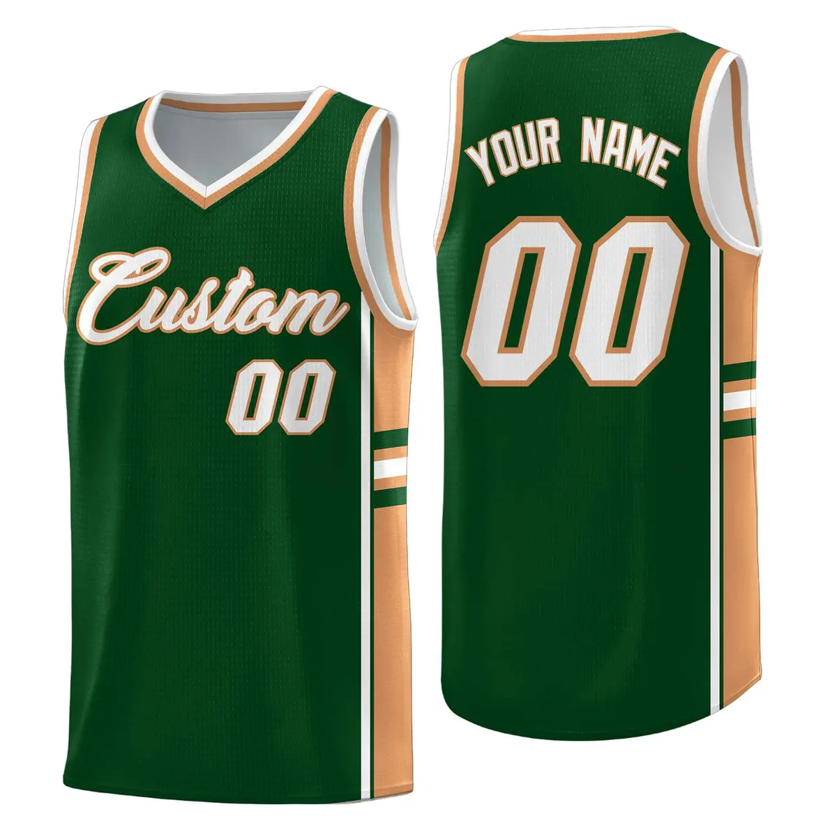 Green Buckskin Brown Color Block Basketball Jersey