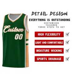 Green Buckskin Brown Color Block Basketball Jersey 2
