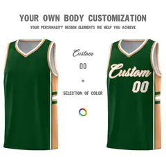 Green Buckskin Brown Color Block Basketball Jersey 3