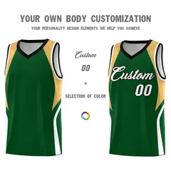 Green Buckskin Brown White Color Block Basketball Jersey 3