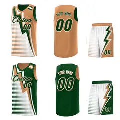 Green Buckskin Brown White Gradient Lightning Stripes Reversible Basketball Jersey 2