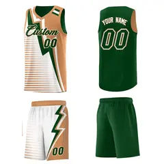 Green Buckskin Brown White Gradient Lightning Stripes Reversible Basketball Jersey 5
