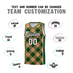 Green Buckskin Brown-White Grid Basketball Kits For Team 4