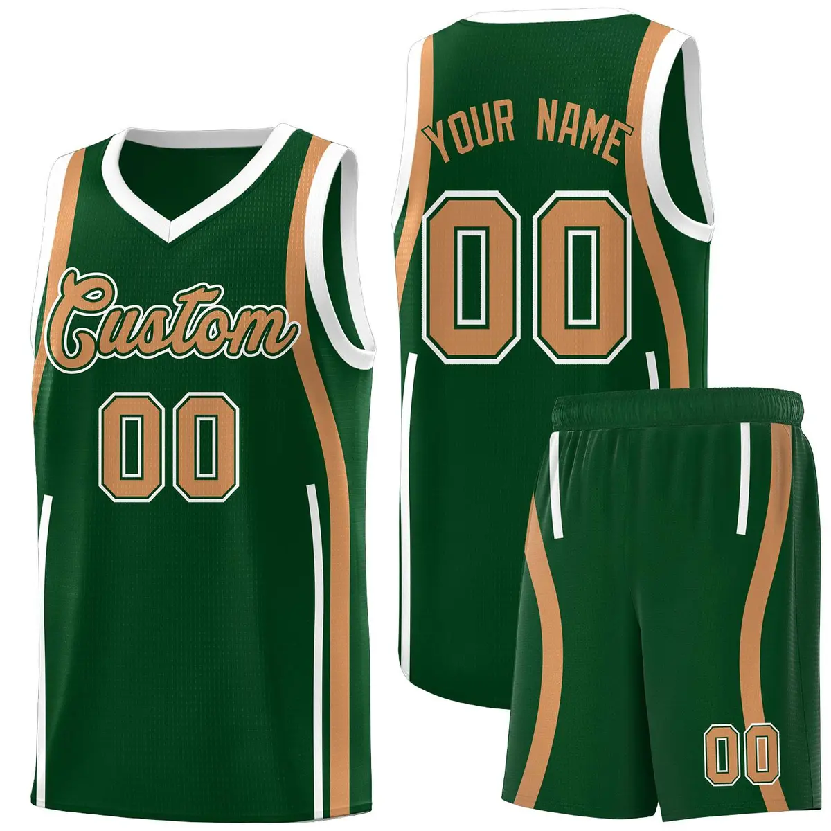 Green Buckskin Brown-White Ribbon Pattern Basketball Kits