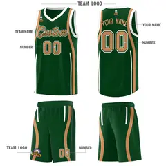 Green Buckskin Brown-White Ribbon Pattern Basketball Kits 5