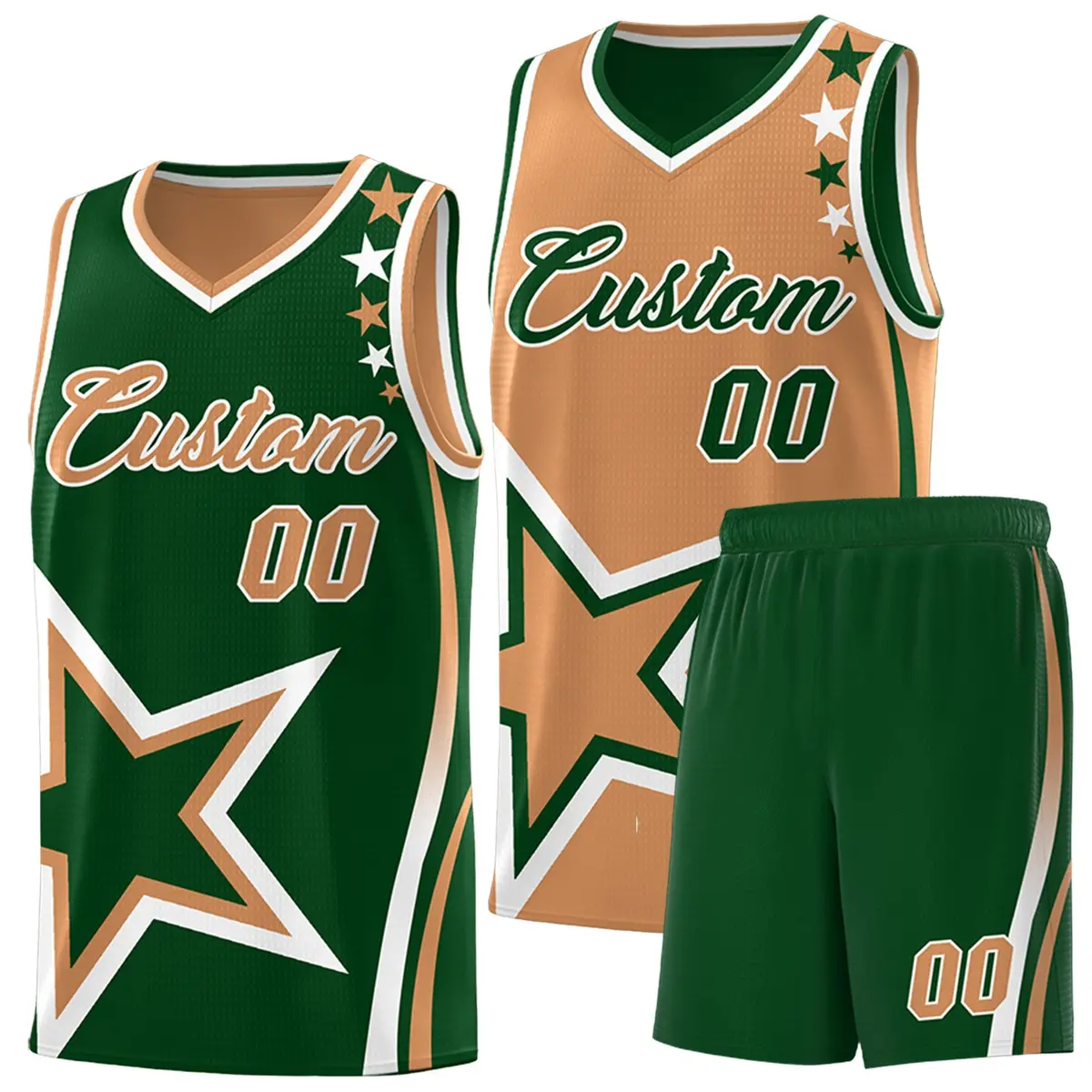 Green Buckskin Brown White Star Series Reversible Basketball Jersey