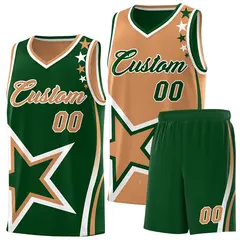 Green Buckskin Brown White Star Series Reversible Basketball Jersey