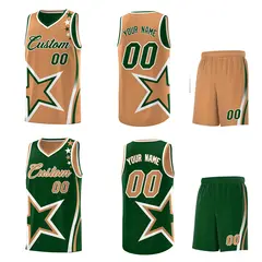 Green Buckskin Brown White Star Series Reversible Basketball Jersey 2