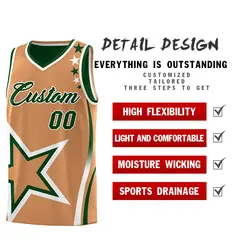 Green Buckskin Brown White Star Series Reversible Basketball Jersey 3