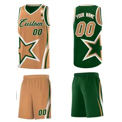 Green Buckskin Brown White Star Series Reversible Basketball Jersey 5