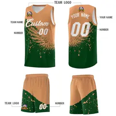 Green Buckskin Brown Wing Pattern Basketball Jersey 5