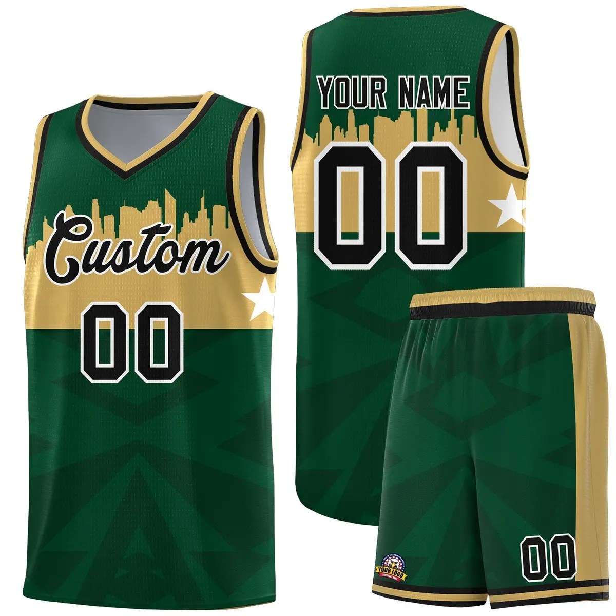 Green City Silhouette Pattern Basketball Uniform Jersey