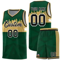 Green City Silhouette Pattern Basketball Uniform Jersey