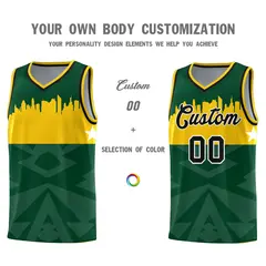 Green City Silhouette Pattern Basketball Uniform Jersey 3