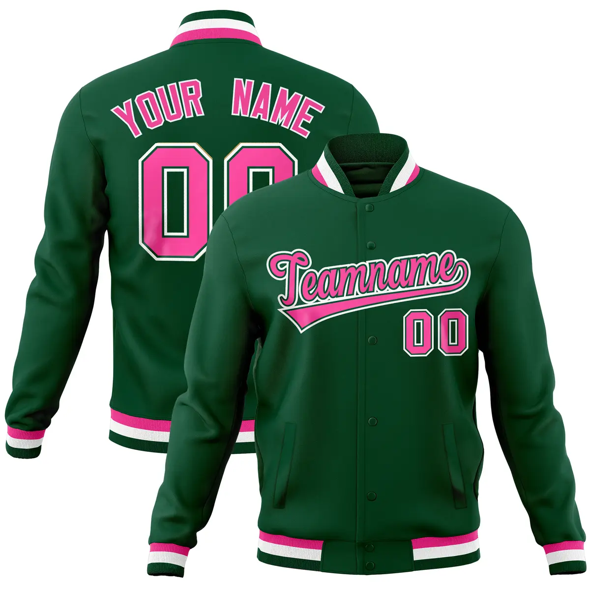Green Classic Varsity Full-Snap Letterman Baseball Jacket