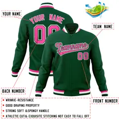 Green Classic Varsity Full-Snap Letterman Baseball Jacket 4