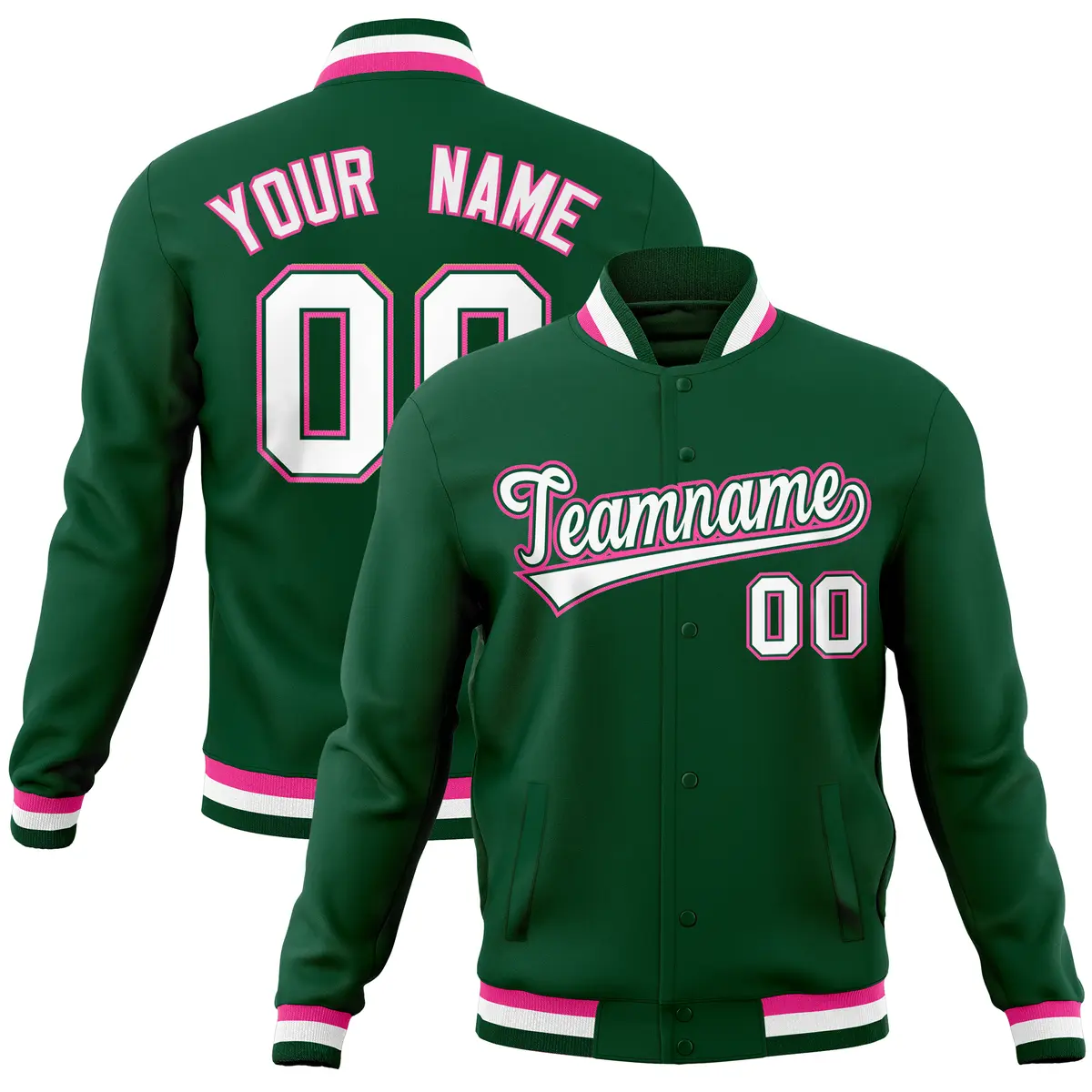 Green Classic Varsity Full-Snap Letterman Baseball Jacket