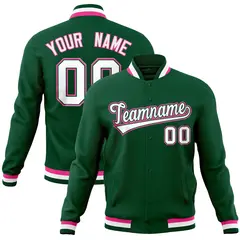 Green Classic Varsity Full-Snap Letterman Baseball Jacket 1