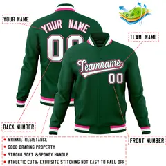 Green Classic Varsity Full-Snap Letterman Baseball Jacket 4