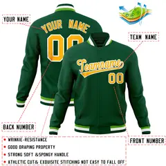 Green Classic Varsity Full-Snap Letterman Baseball Jacket 4