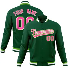 Green Classic Varsity Full-Snap Letterman Baseball Jacket 1