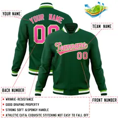 Green Classic Varsity Full-Snap Letterman Baseball Jacket 4