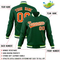 Green Classic Varsity Full-Snap Letterman Baseball Jacket 4