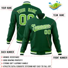 Green Classic Varsity Full-Snap Letterman Baseball Jacket 4