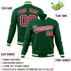Green Classic Varsity Full-Snap Letterman Baseball Jacket 4