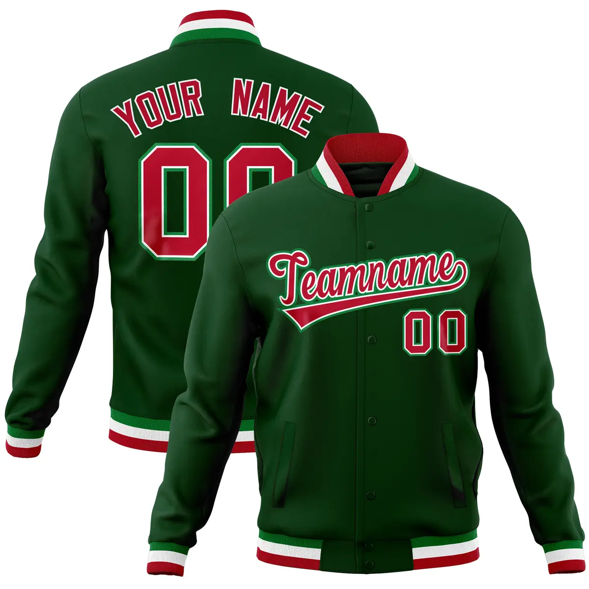 Green Classic Varsity Full-Snap Letterman Baseball Jacket