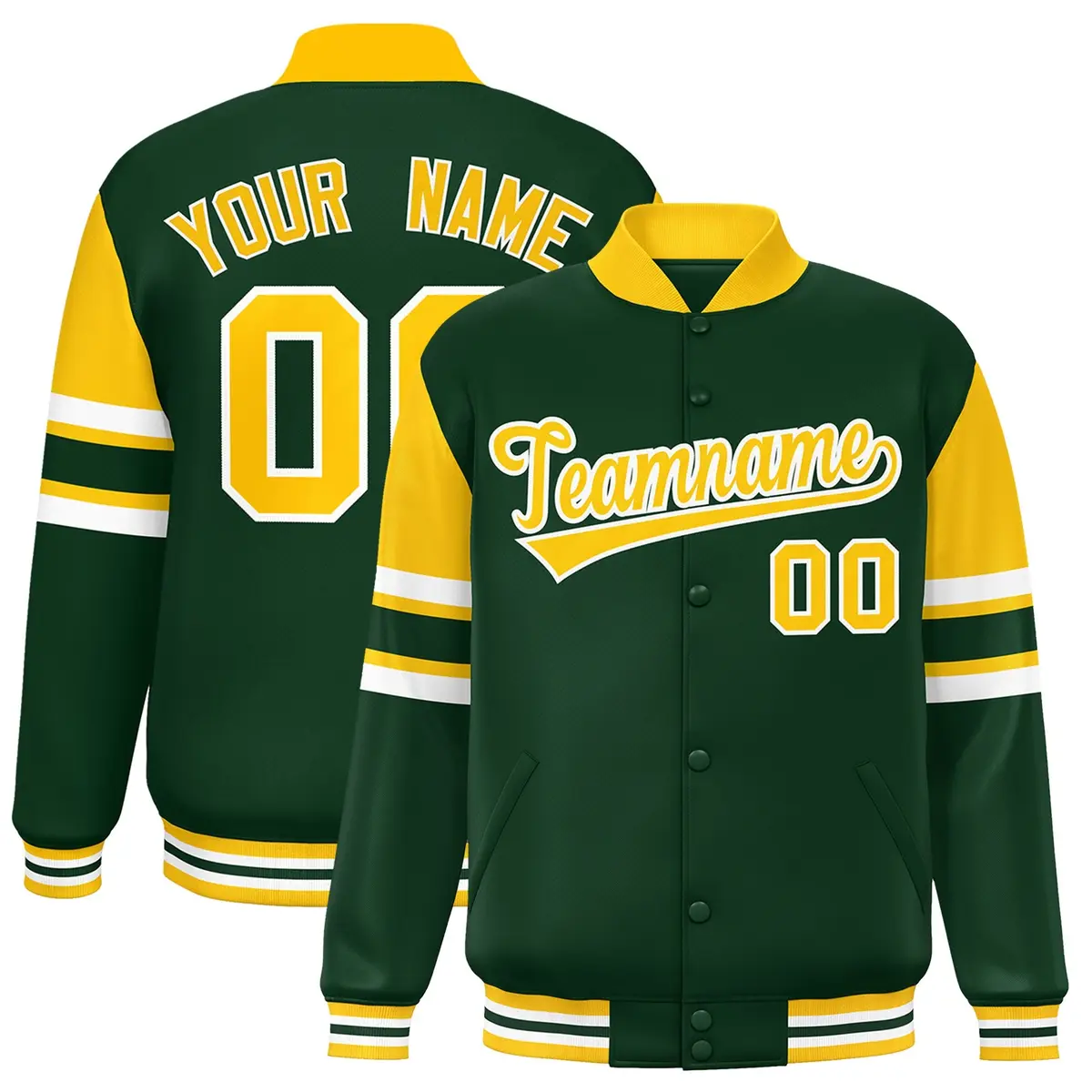 Green Color Block Varsity Letterman Jacket