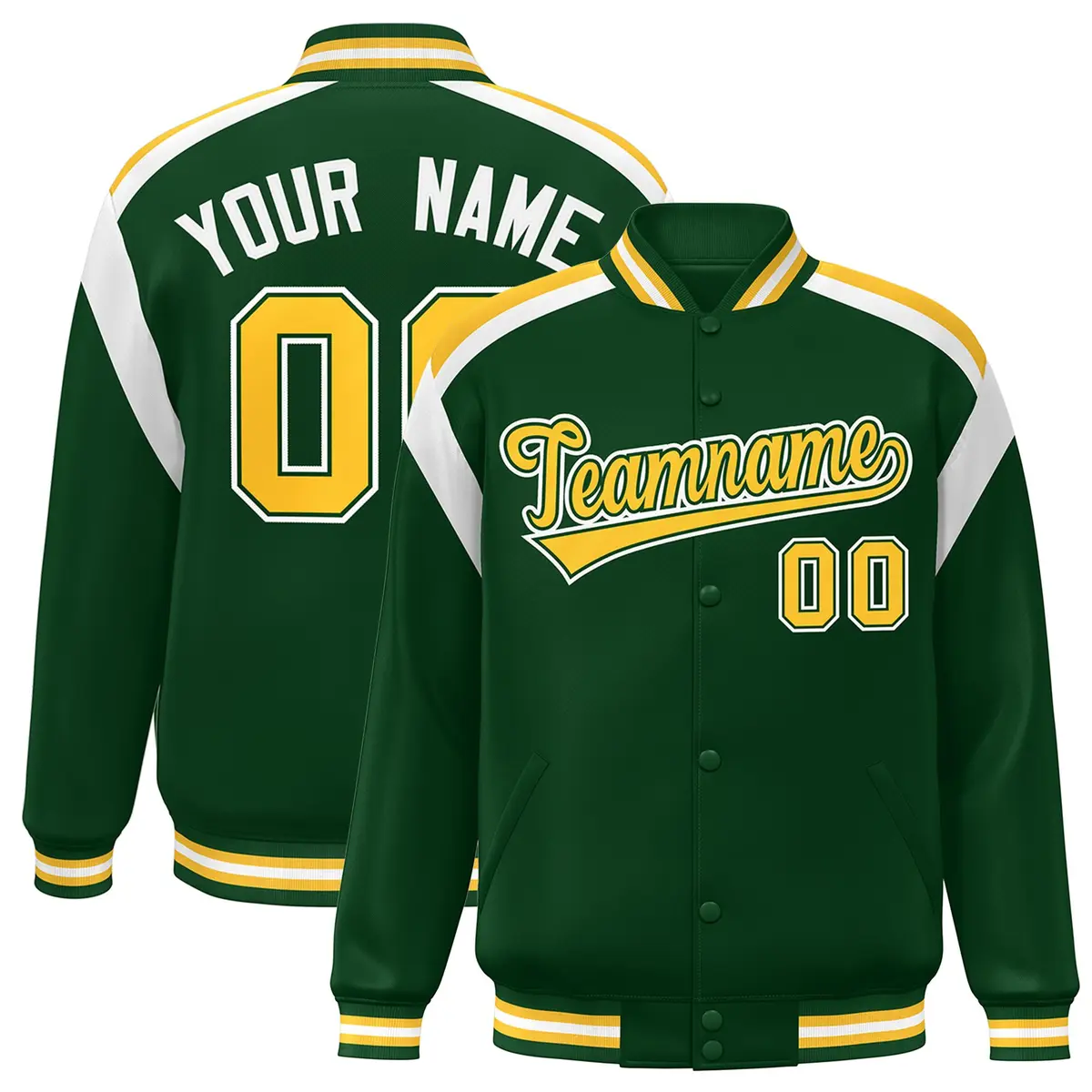 Green Color Block Varsity Letterman Jacket