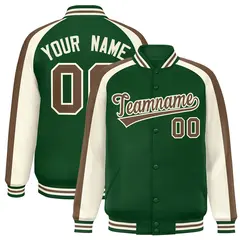 Green Cream Color Block Raglan Varsity Letterman Jacket 1