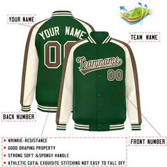 Green Cream Color Block Raglan Varsity Letterman Jacket 2