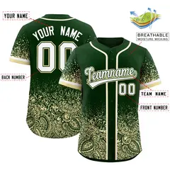 Green Cream Floral Gradient Full Button Baseball Jersey 2