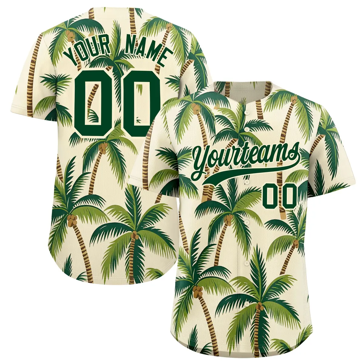 Green Cream Hawaiian Graffiti Palm Tree Baseball Jersey