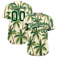 Green Cream Hawaiian Graffiti Palm Tree Baseball Jersey