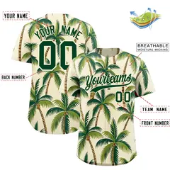 Green Cream Hawaiian Graffiti Palm Tree Baseball Jersey 2