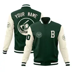 Green Cream Raglan Full-Snap Varsity Letterman Baseball Jacket
